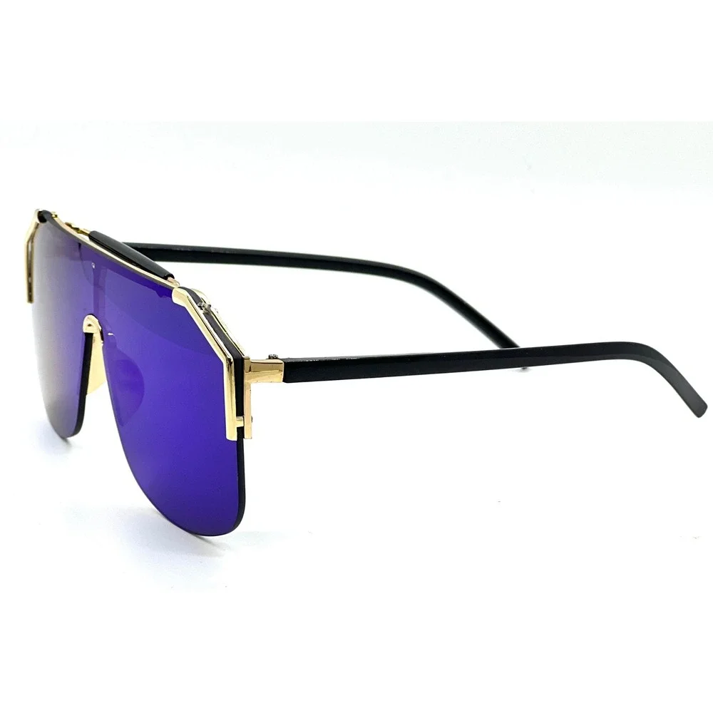 Sunglasses Gold Trim Blue Mirror Lenses Women Style Female‎ Party Shades Large